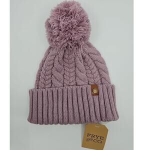 Frye and Co. Women's Pastel Pink Cable Knit Cuff Pom Beanie One Size NEW NWT